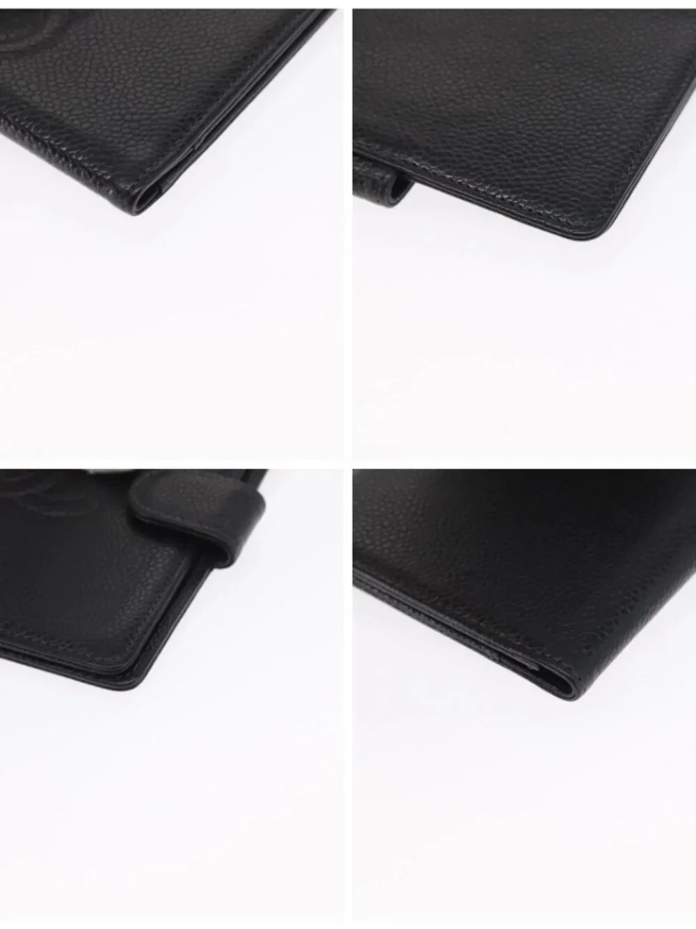 CHANEL Day Planner Cover Grained Calf Skin Black Gold CC Auth 162550